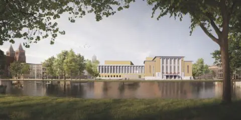 het ontwerp van de oostgevel van het Stadstheater vanaf de kant van de singel.