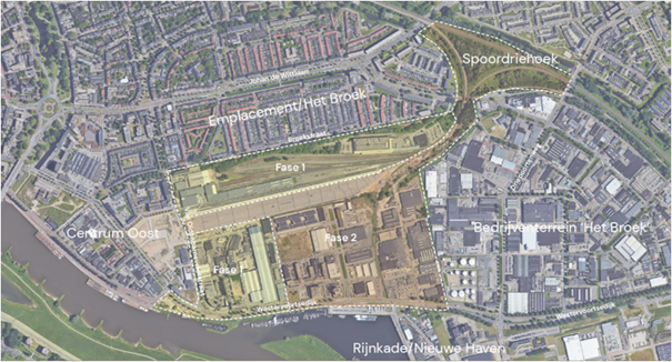Overzichtskaart van Rijnpark waarin de gebieden zijn aangegeven voor fase 1 en 2.
