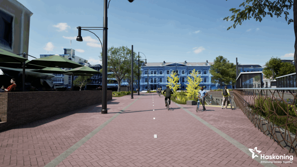 Sfeerbeeld van de herinrichting Willemsplein, gezien vanaf Zypsepoort naar Stan & Co